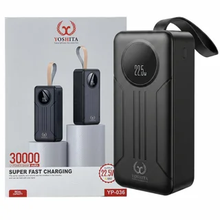 پاوربانک 22.5 وات یوشیتا مدل YP-036 ظرفیت 30000 میلی‌آمپر‌ساعت به همراه کابل USB-C به USB- 101717036