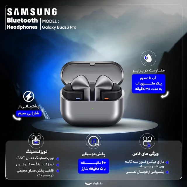 هدفون بلوتوثی سامسونگ مدل Galaxy Buds3 Pro دارای نویز کنسلینگ فعال (ANC)، درگاه شارژ USB T 101661780